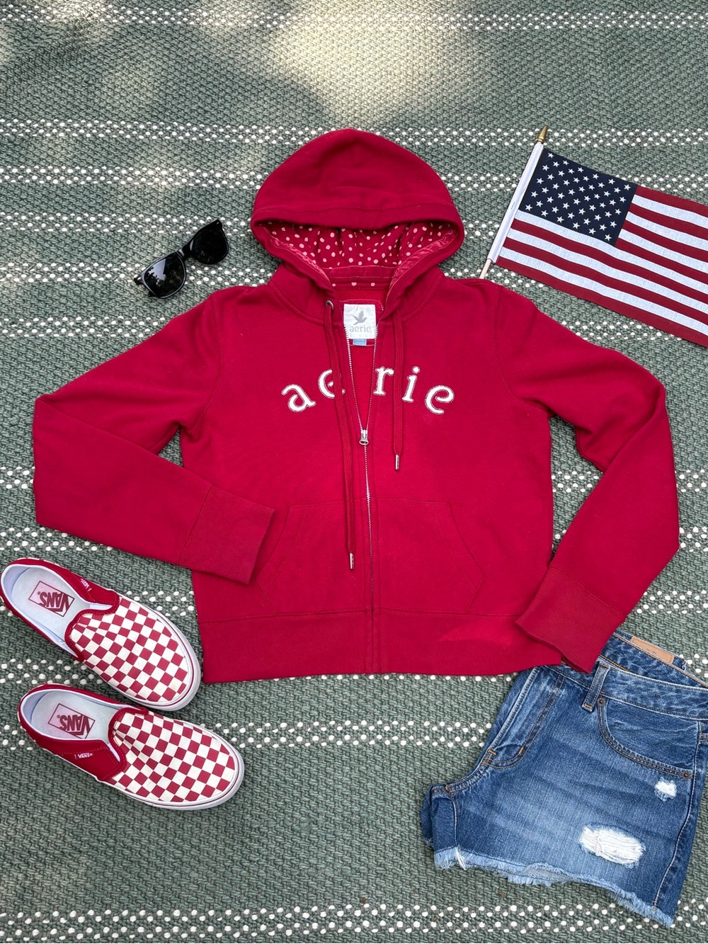 aerie  Red Full Zip Hoodie
